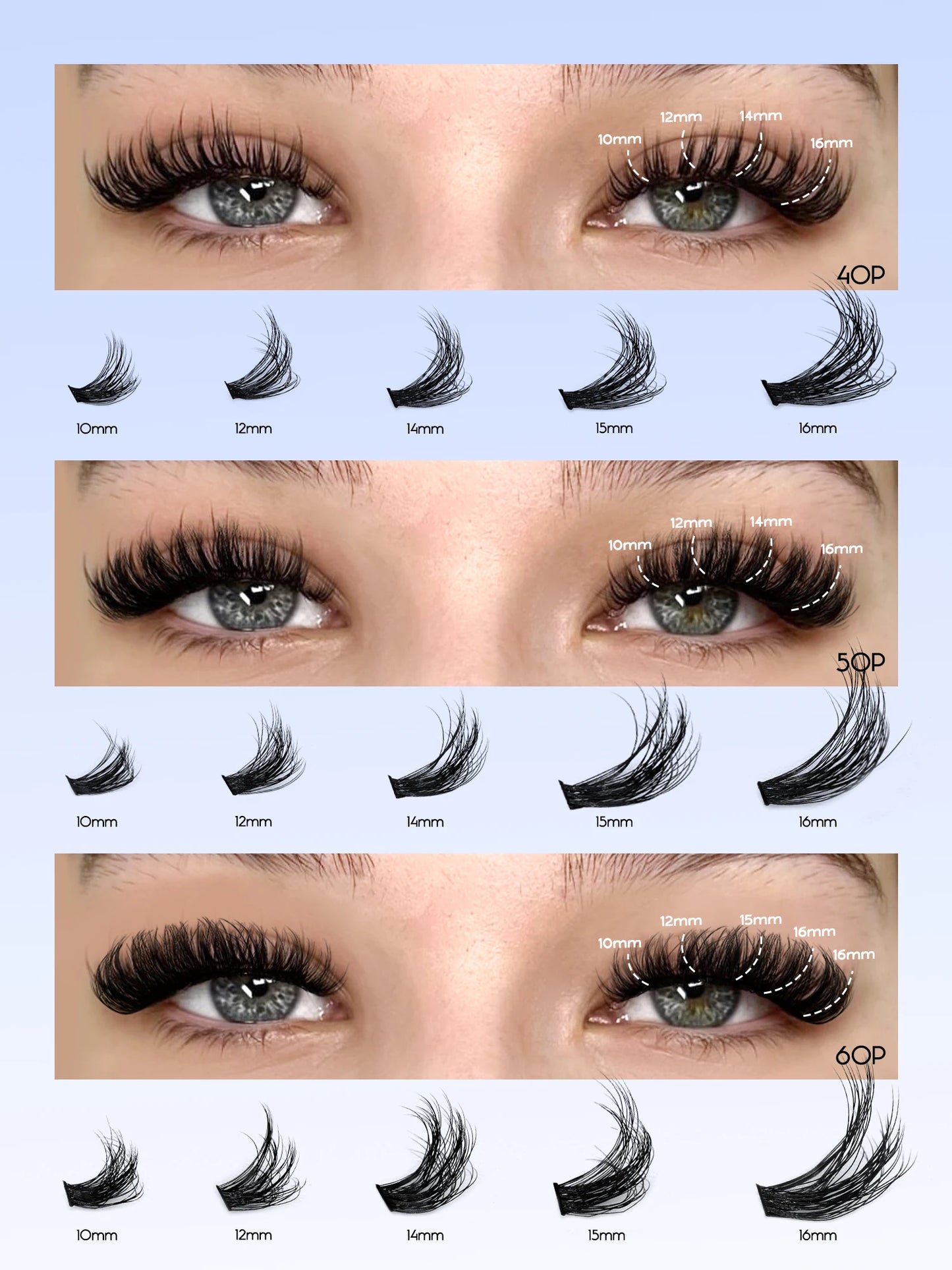 GROINNEYA Cluster Lashes Kit Individual Lashes Volume Mixed Tray 3D Faux Mink Lashes Wispy Eyelash Extension Makeup